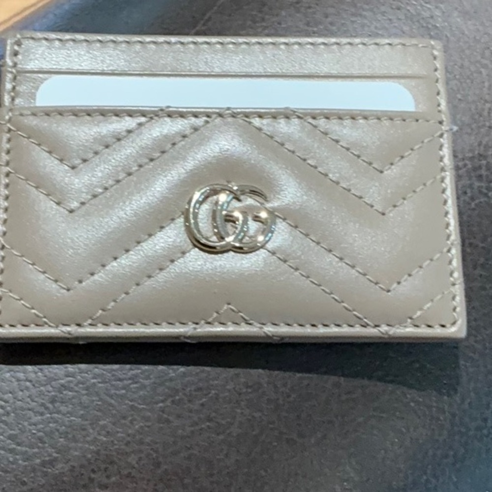 Gucci Taupe Leather Card Holder brand new